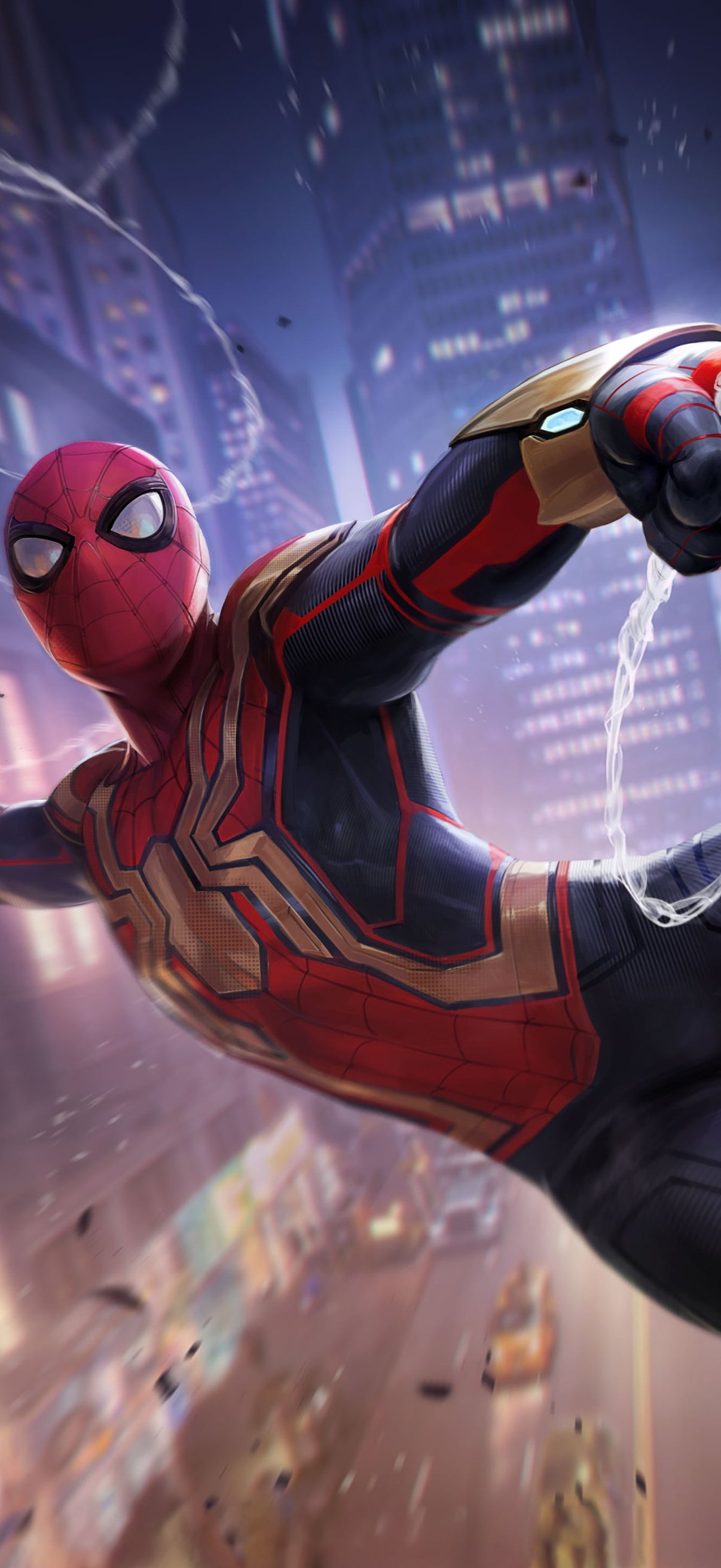 Spider-Man Swinging Through NYC Night - Wallpapers for iPhone 17 Pro/17/16 Pro in 1206x2622 resolution