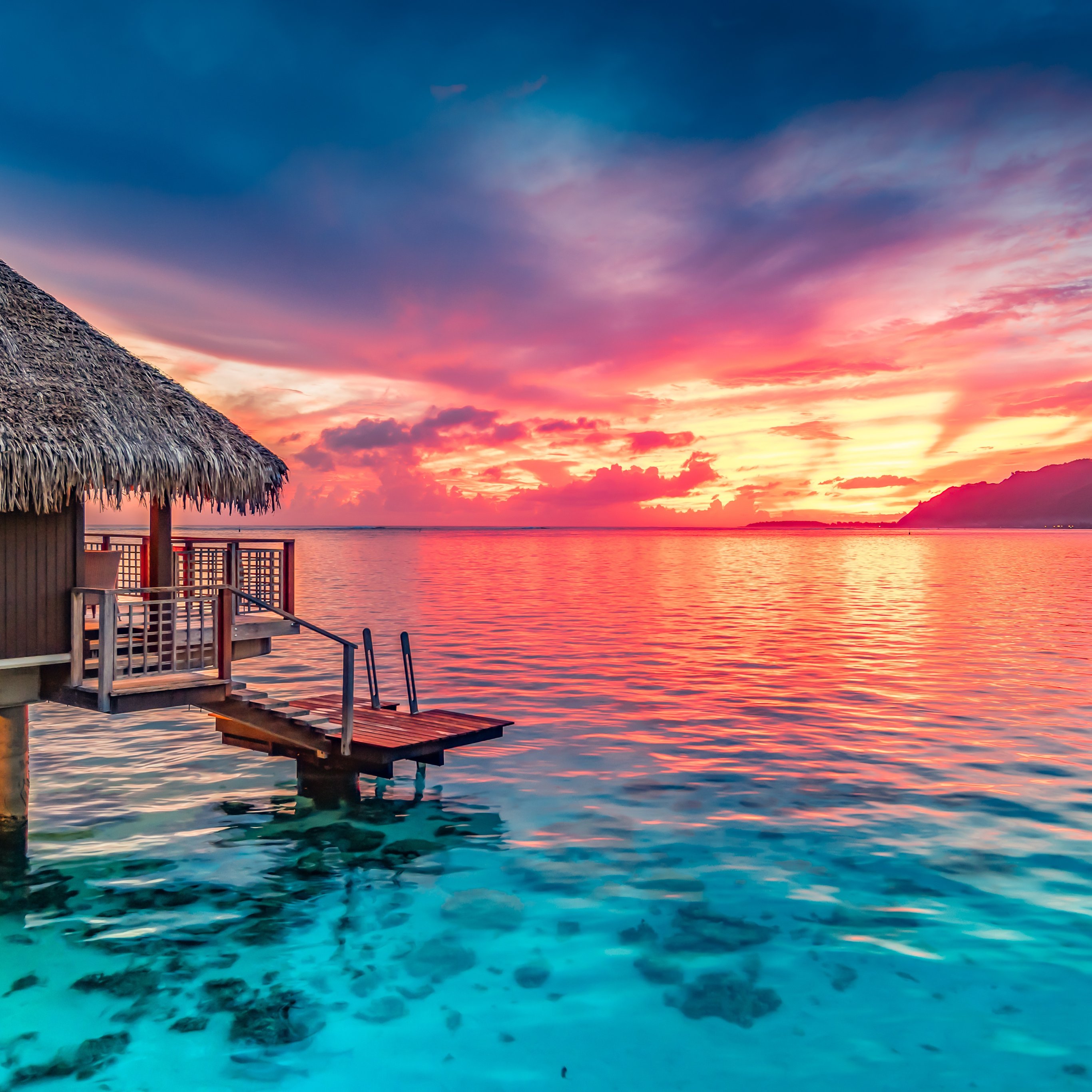 Tropical Bungalow at Sunset - Wallpapers for iPad Pro 12.9″ in 2732x2732 resolution