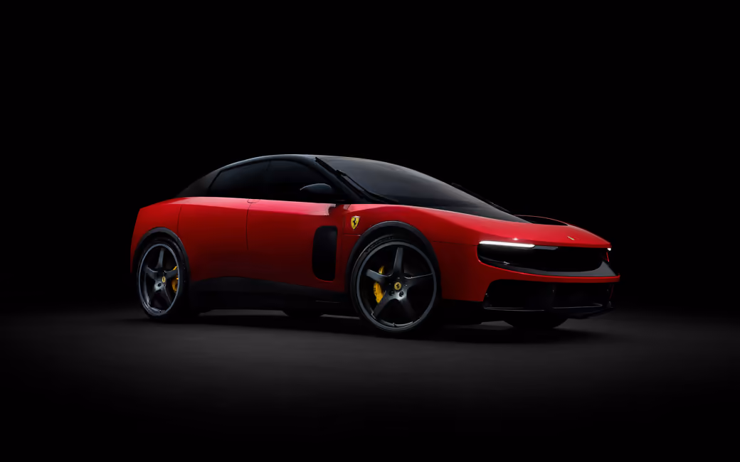 Red Ferrari Luce electric supercar — desktop and phone wallpaper, free download