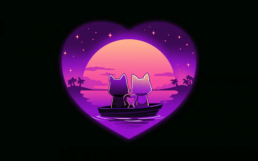 Pair of romantic seals in a boat — desktop and phone wallpaper, free download
