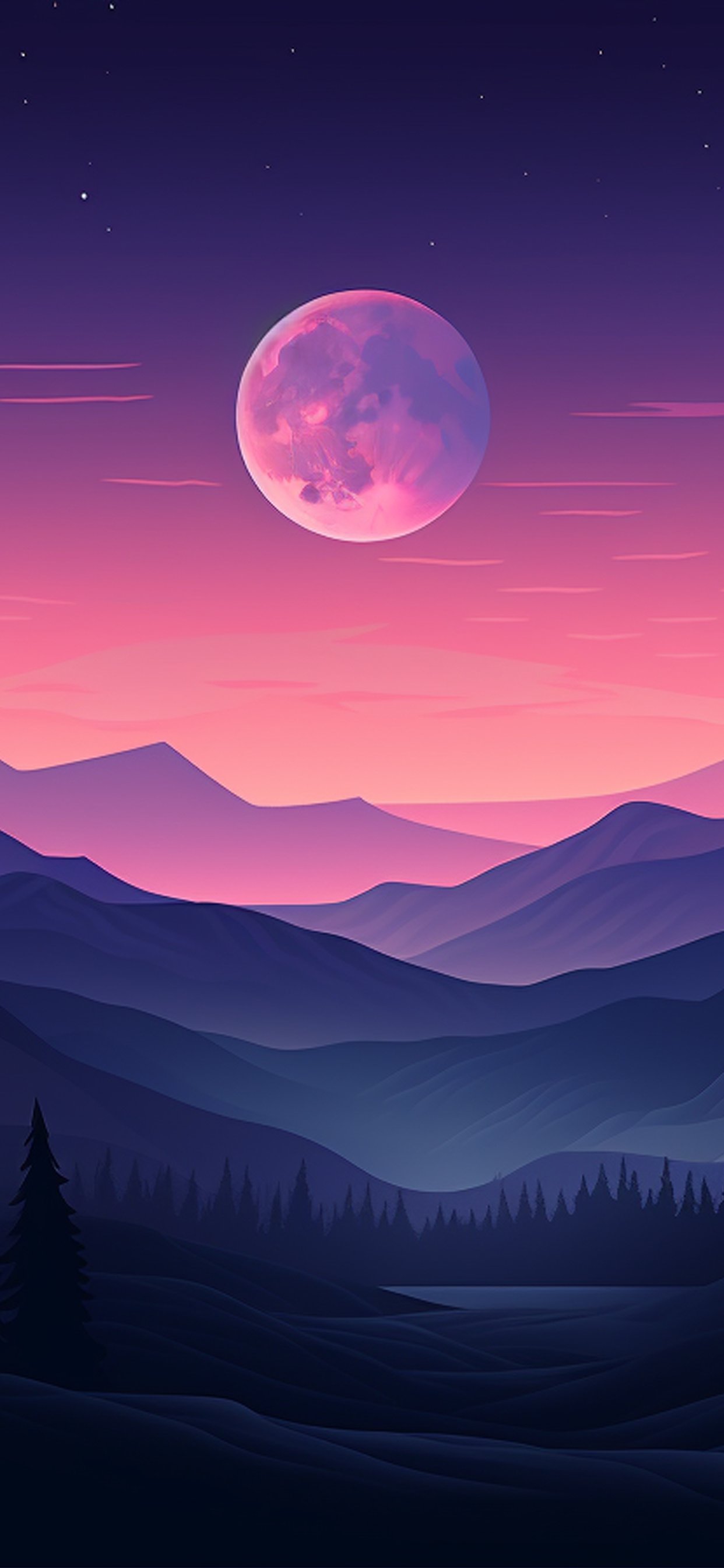 Pink sunset over mountains and forest - Wallpapers for iPhone 11 Pro Max in 1242x2688 resolution