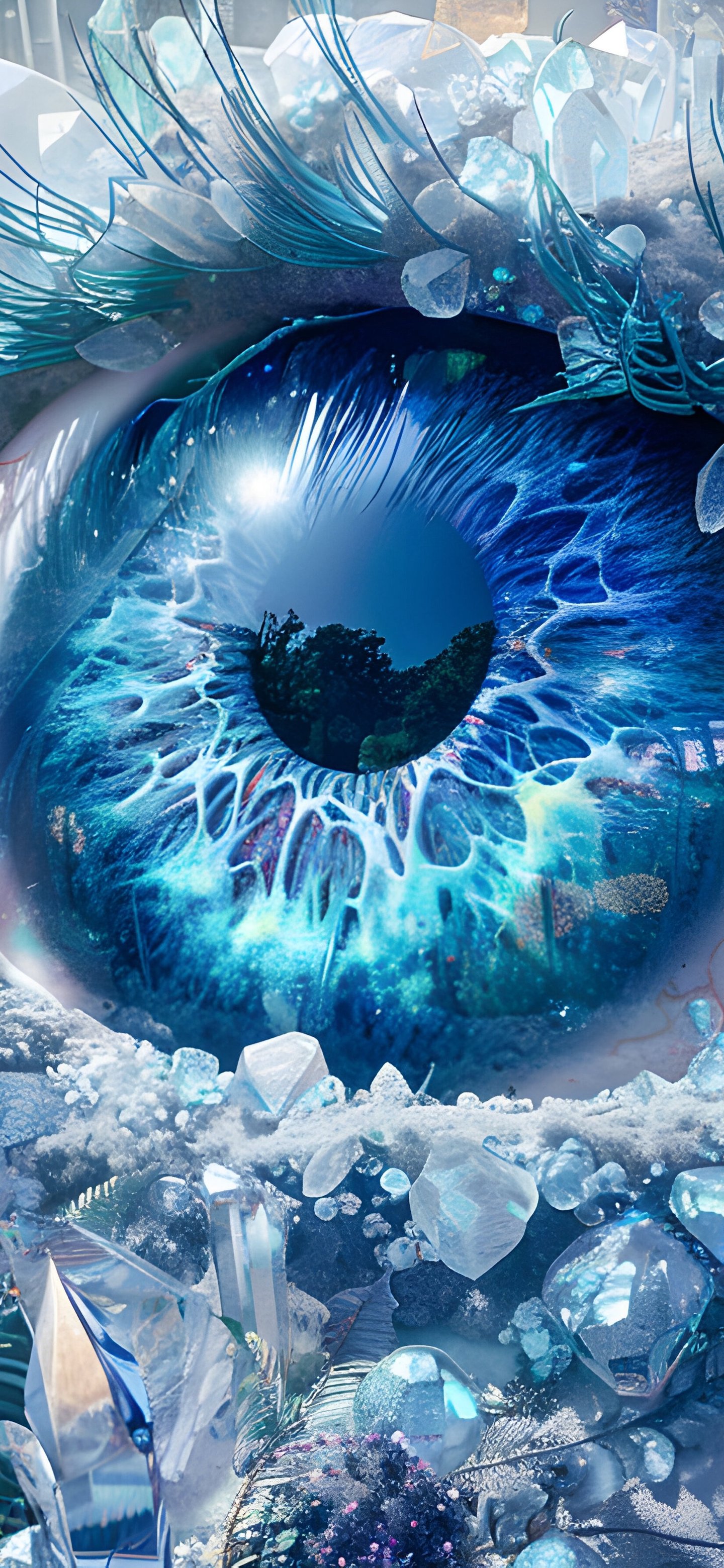 Surreal Blue Eye with Crystals - Wallpapers for Samsung Galaxy S24/S24 Ultra/S25 Ultra/S25+/S26 Ultra in 1440x3120 resolution