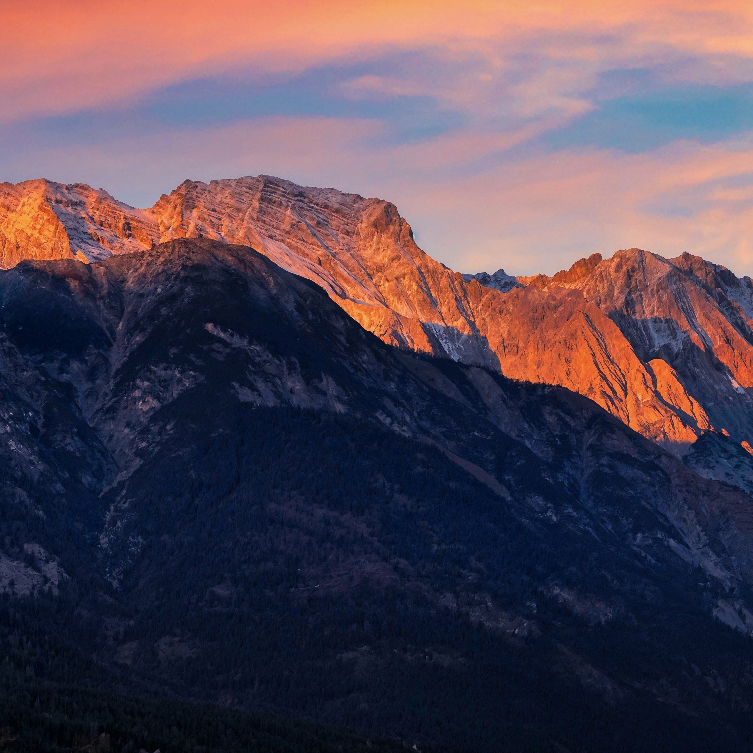 Orange sunset in the Alps - Wallpapers for Samsung Galaxy Tab S9 FE+/Tab S11, Xiaomi Pad 5, Redmi Pad 2 Pro, POCO Pad in 2560x2560 resolution