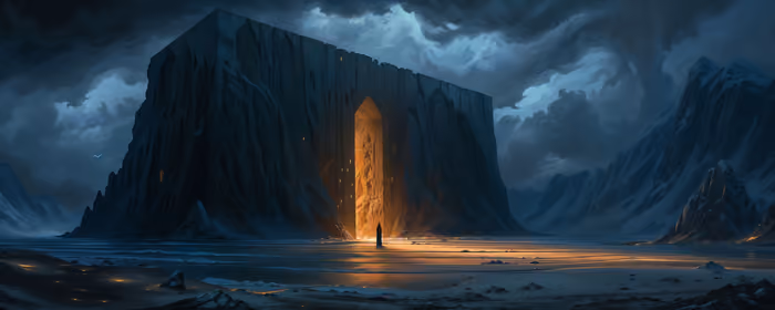 Обои лед для двух мониторов (7680x2160): монолит, долина, горы, ночь