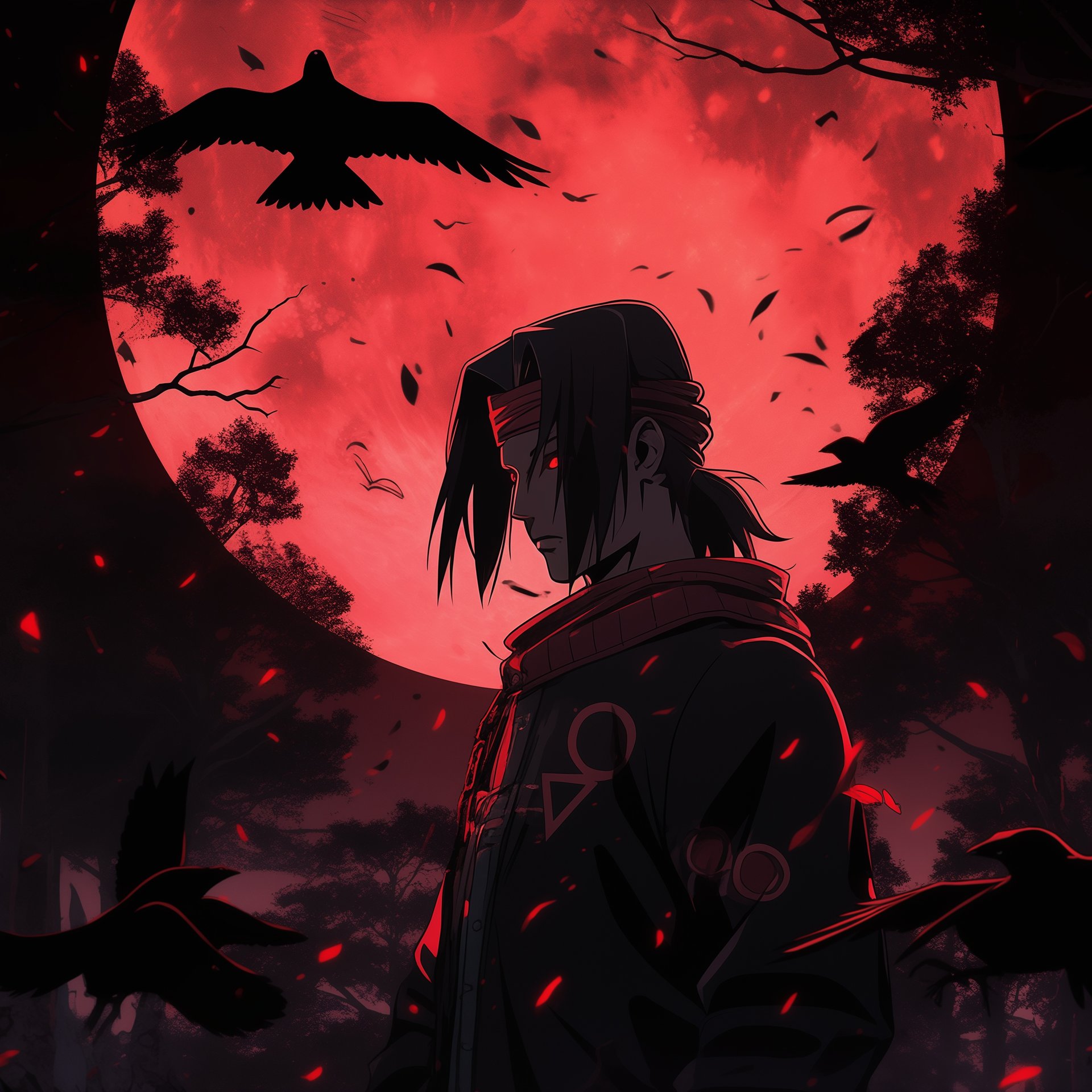 Itachi Uchiha Under Red Moon - Wallpapers for Samsung Galaxy Tab in 1920x1920 resolution