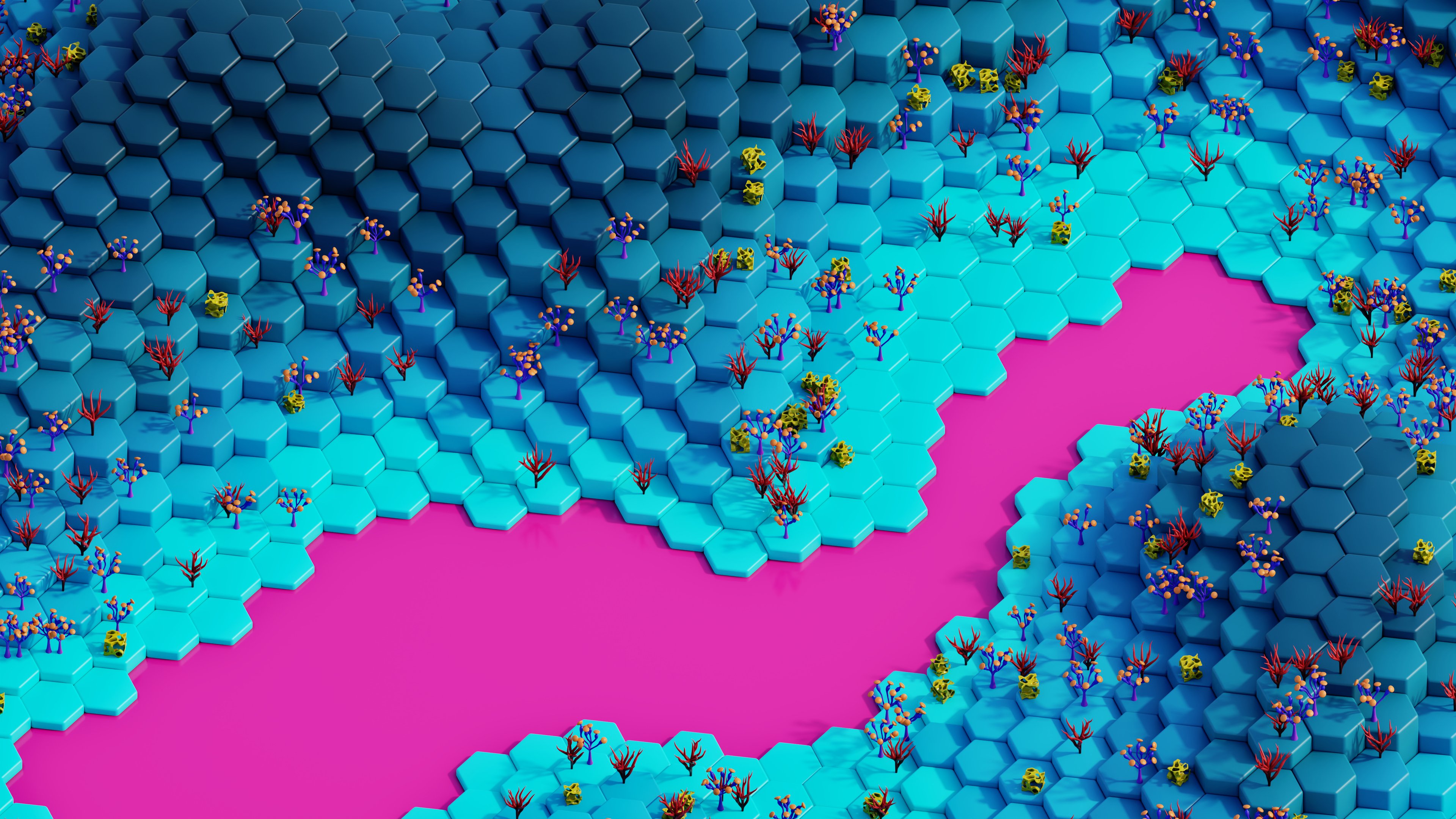 Hexagonal biome with plants - 4K PC Wallpapers in 3840x2160 resolution