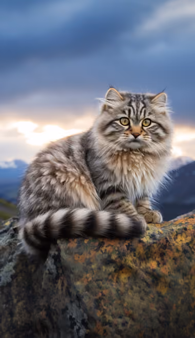 Обои животные: кошка, горы, осень, небо