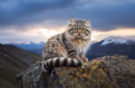 Обои животные: кошка, горы, осень, небо