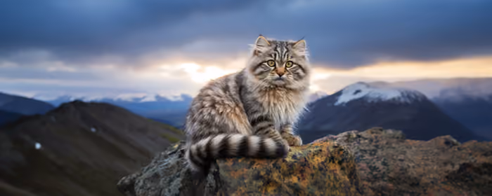 Обои животные: кошка, горы, осень, небо