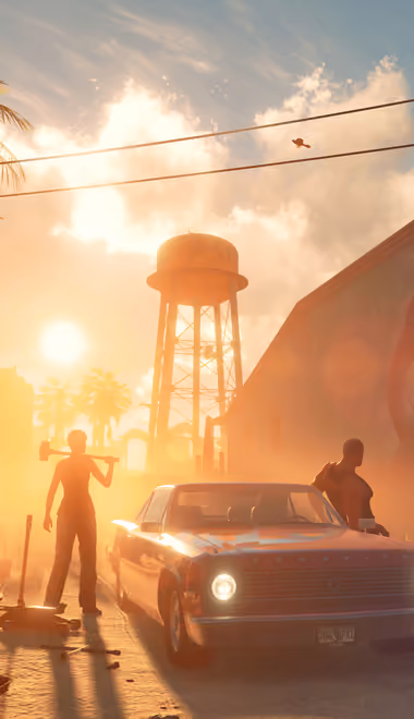 Обои игры: Saints Row, персонаж, пустыня, закат