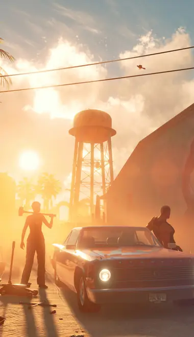 Обои игры: Saints Row, персонаж, пустыня, закат