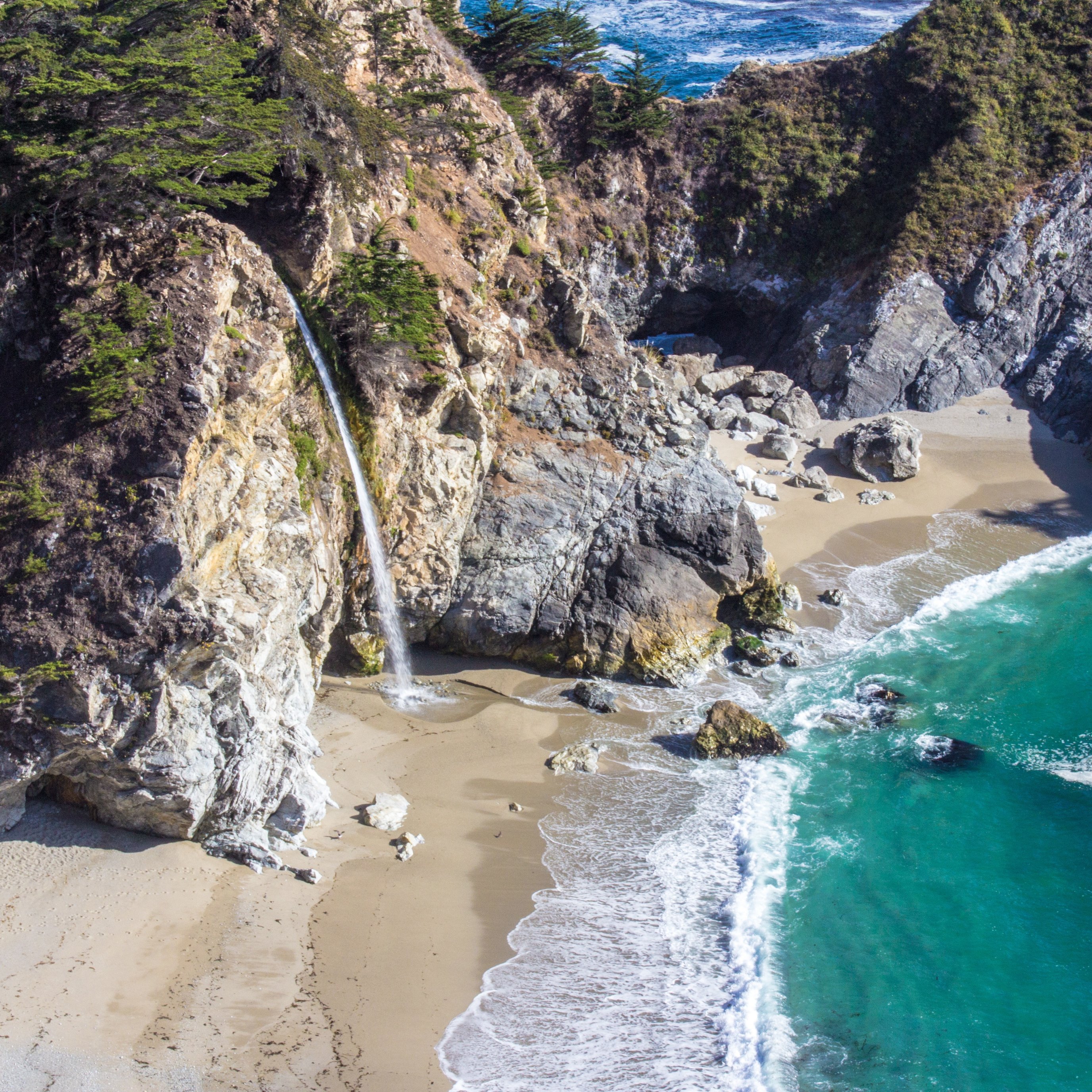 Rocky Beach with Waterfall - Wallpapers for iPad Pro 13″ in 2752x2752 resolution