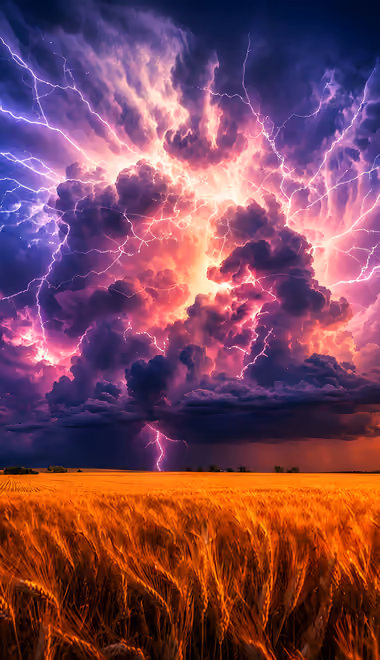 Storm Wallpapers for iPhone X/XS/11 Pro (1125x2436): storm, lightning, wheat, field