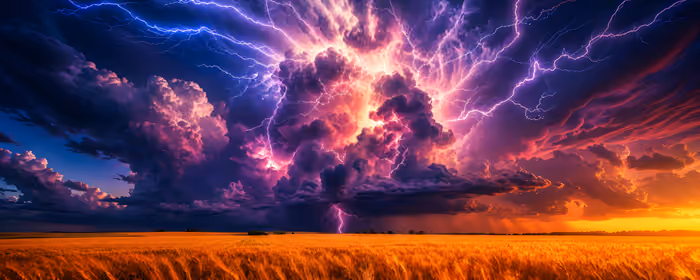UltraWide 32:9 обои молния (3840x1080): шторм, молния, пшеница, поле