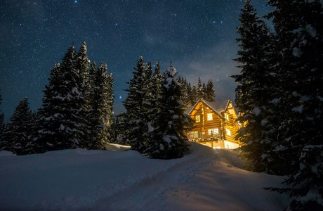 Magical Winter Night at a Cozy Cabin