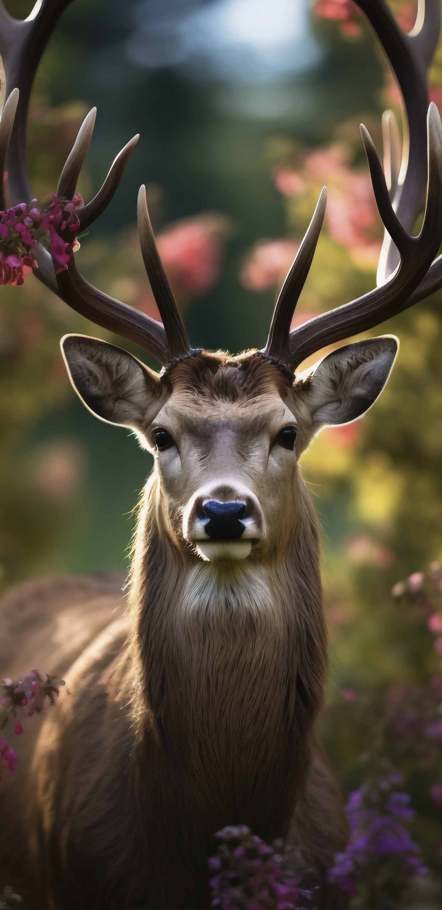 Deer Amid Forest Flowers - Wallpapers for Samsung Galaxy S8/S8+/Note 8/S9/S9+/Note 9 in 1440x2960 resolution