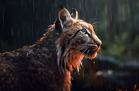 WSVGA Dew wallpapers (1024x600): lynx, forest, rain, wild animals