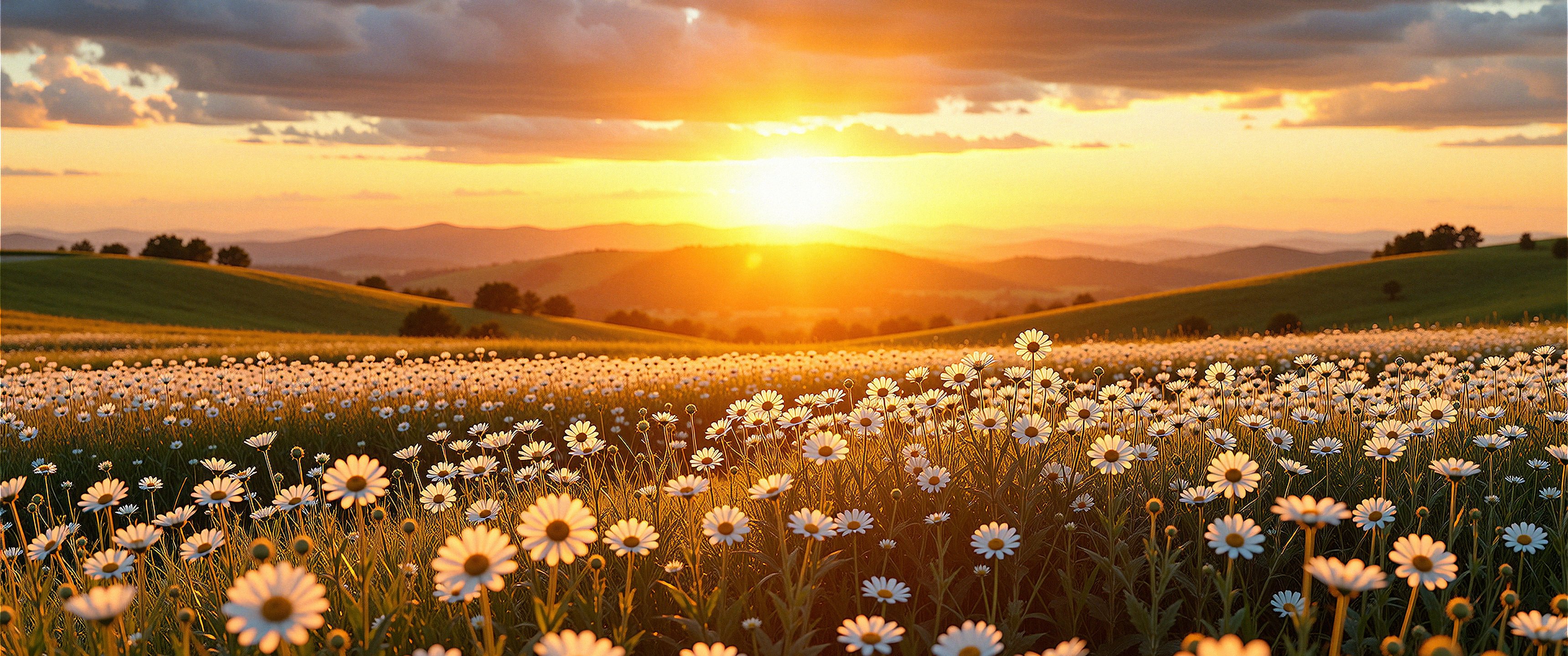 Sunset Over Chamomile Field - UltraWide 21:9 wallpapers in 3440x1440 resolution