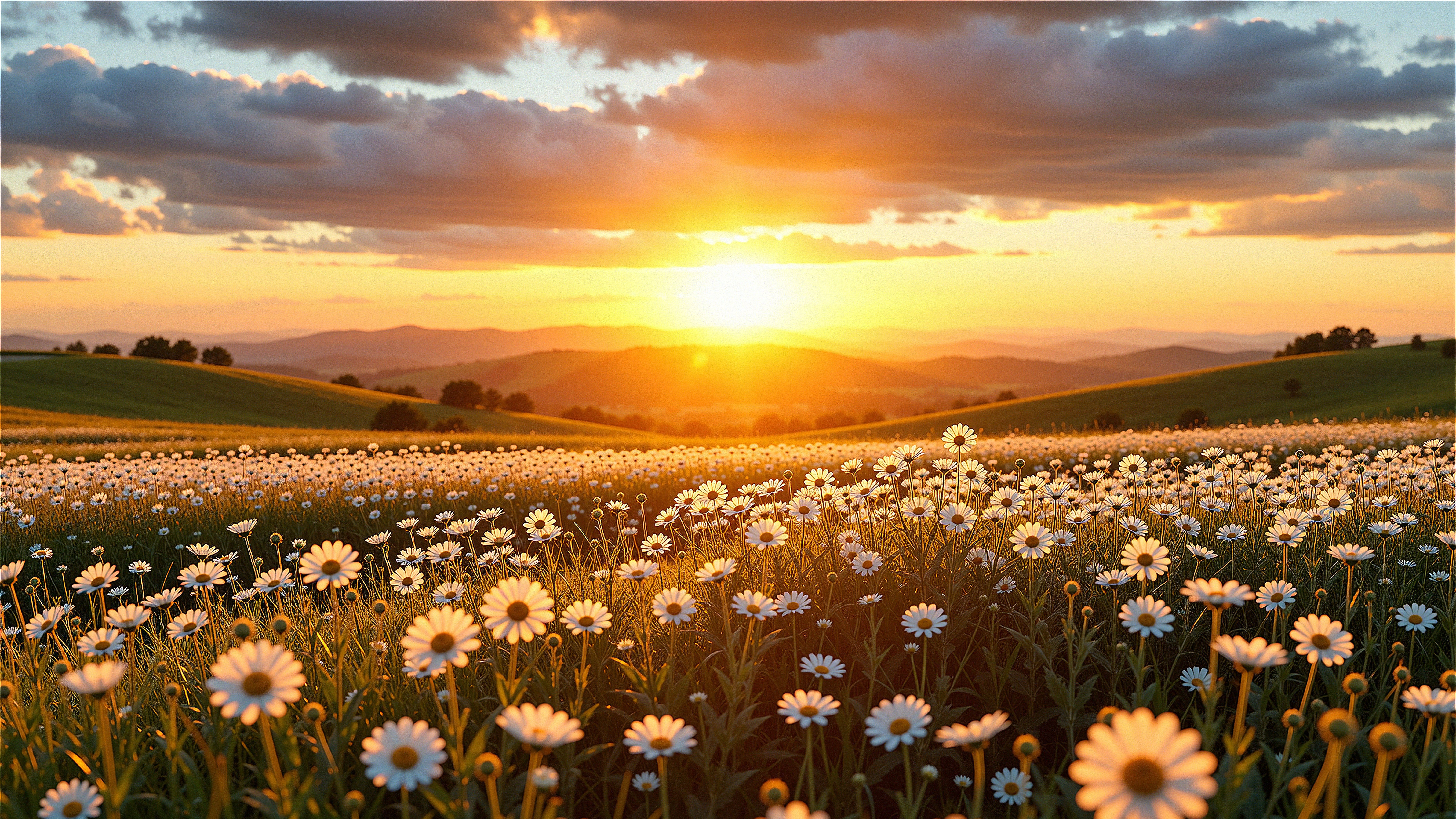 Sunset Over Chamomile Field - 8K wallpapers in 7680x4320 resolution