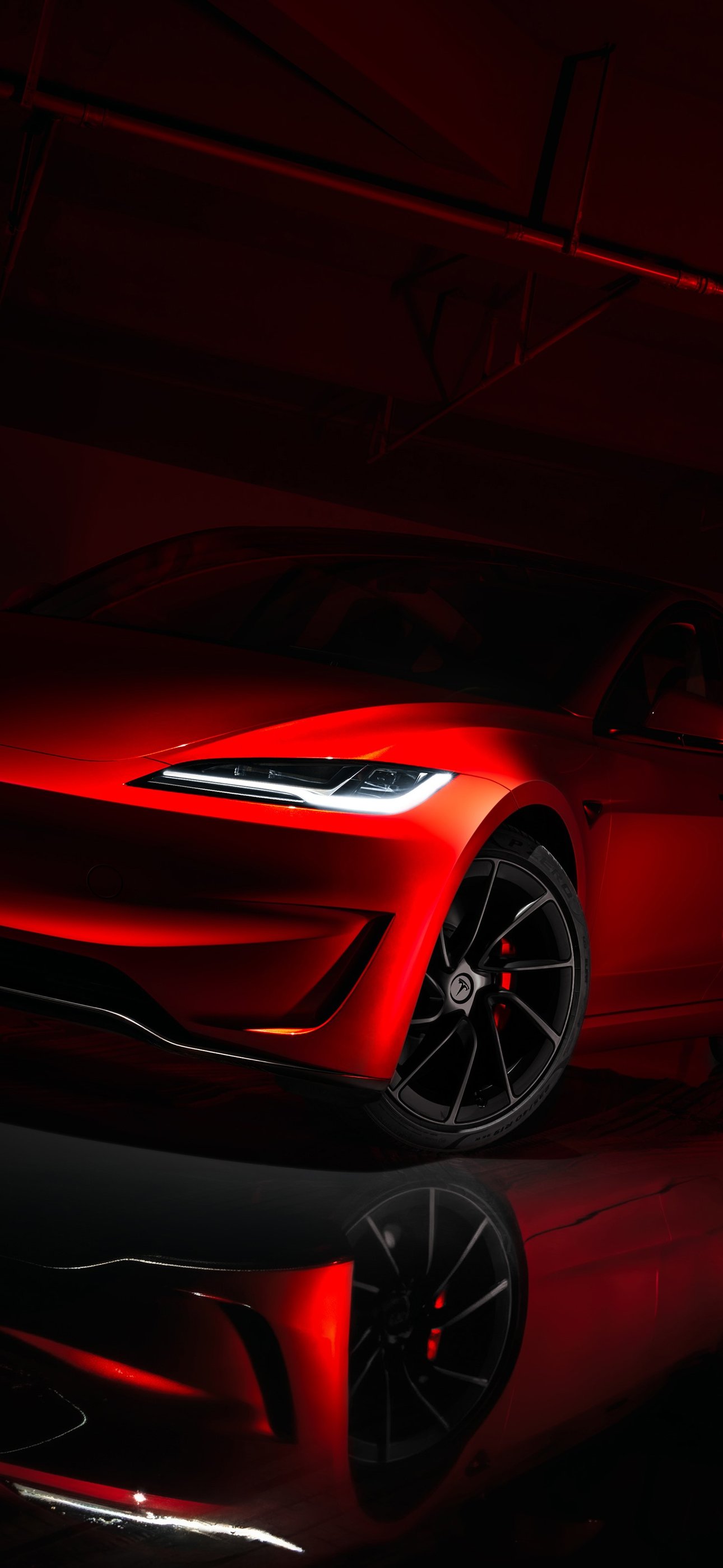 Tesla Model 3 Performance in Dark Studio - Wallpapers for iPhone 15 Pro Max/14 Pro Max in 1290x2796 resolution