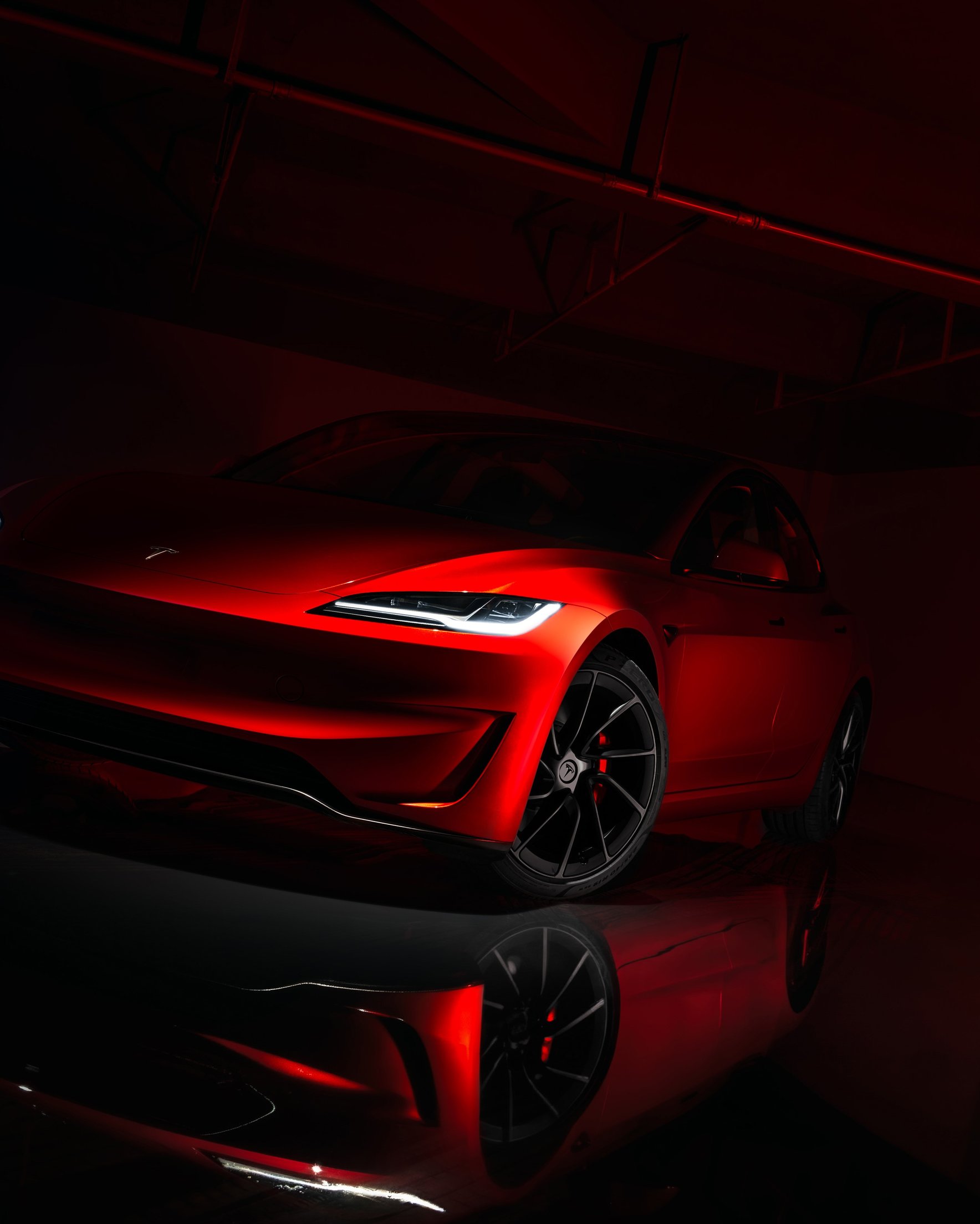 Tesla Model 3 Performance in Dark Studio - Wallpapers for Samsung Galaxy Z Fold 2/3 in 1768x2208 resolution