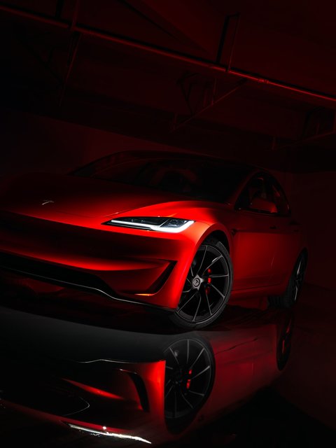 Tesla Model 3 Performance в студии - Обои для HTC/BlackBerry в разрешении 480x640