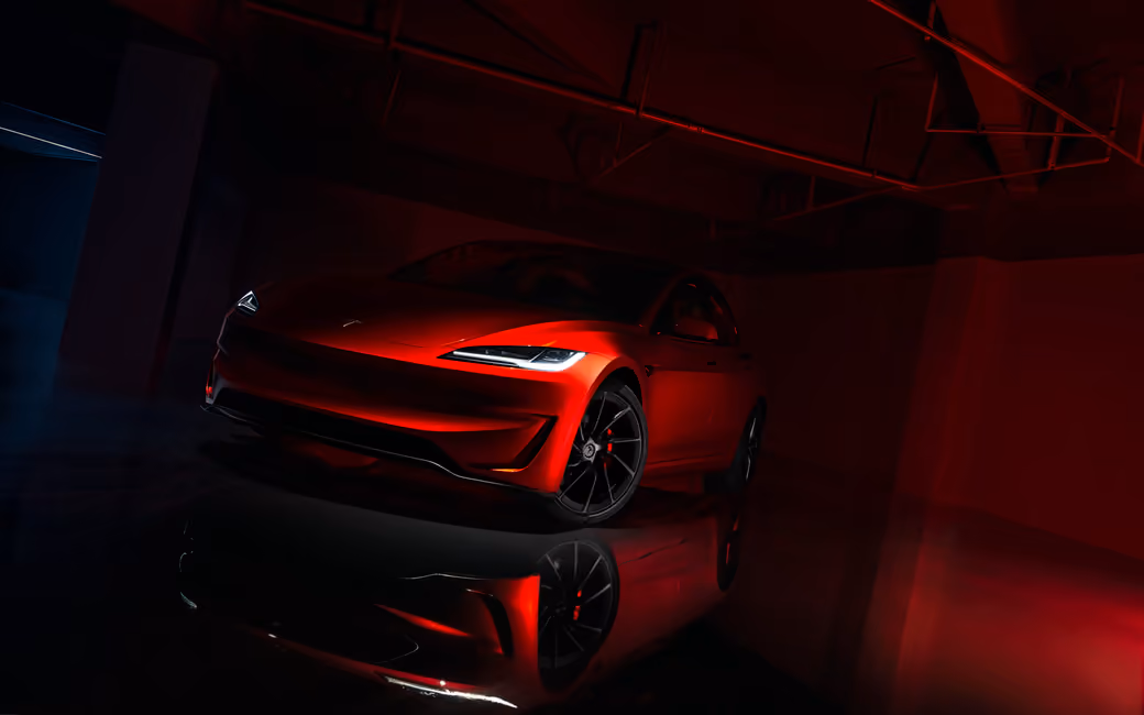 Tesla Model 3 Performance in Dark Studio - Wallpapers for Honor/Huawei in 1080x2376 resolution