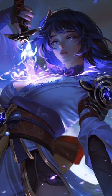 Storm Wallpapers for iPhone X/XS/11 Pro (1125x2436): Raiden Shogun, Genshin Impact, woman, blue hair