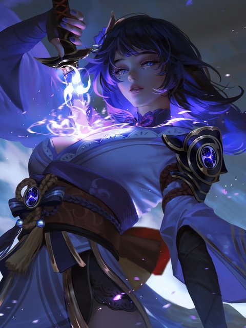 Raiden Shogun with Storm Magic - Wallpapers for HTC/BlackBerry in 480x640 resolution