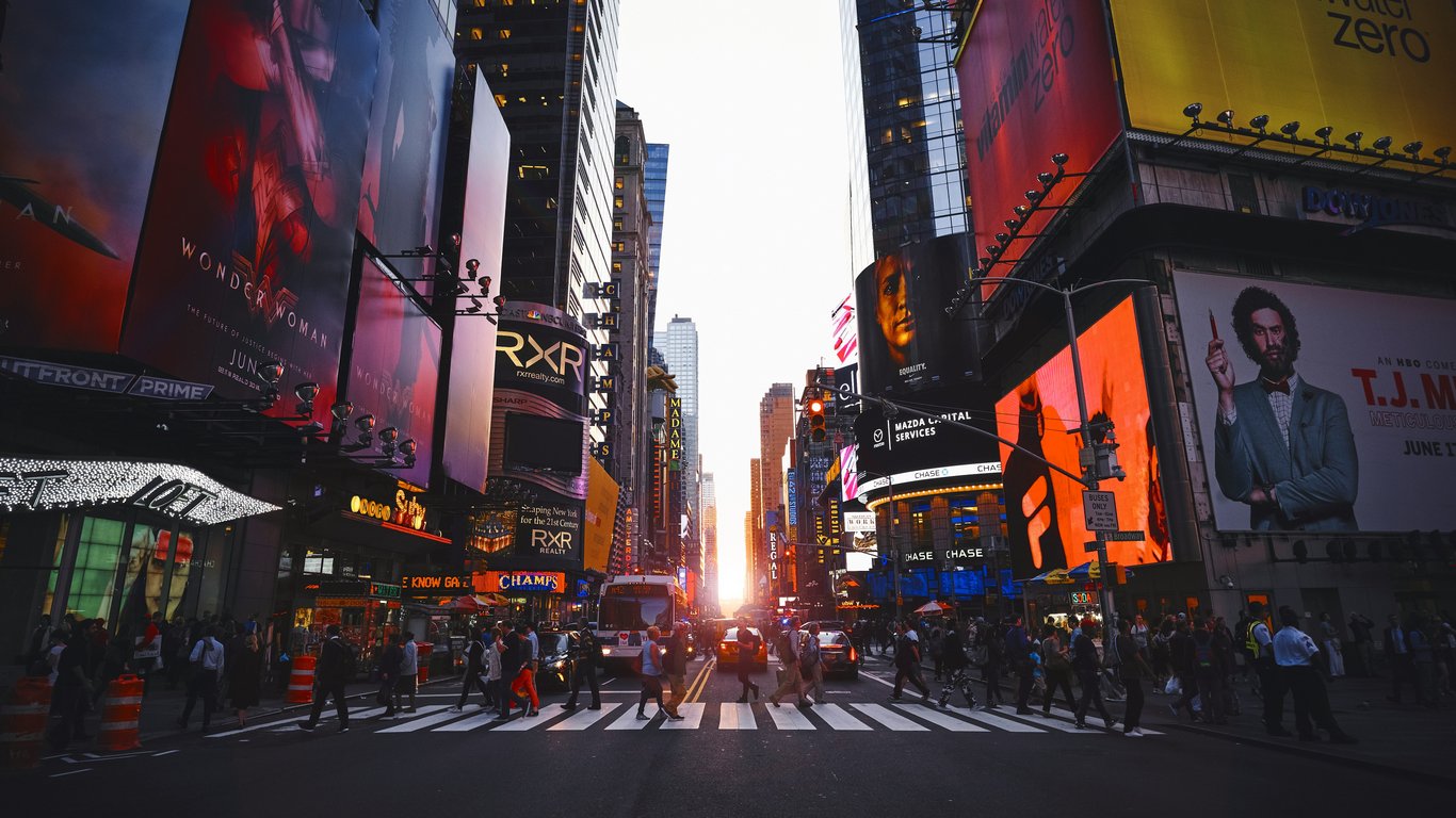 New Yorks Times Square at sunset - Laptop Wallpapers in 1366x768 resolution