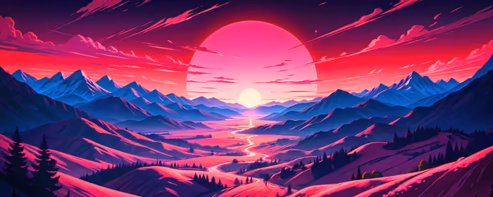 UltraWide 21:9 обои (2560x1080): закат, горы, долина, река