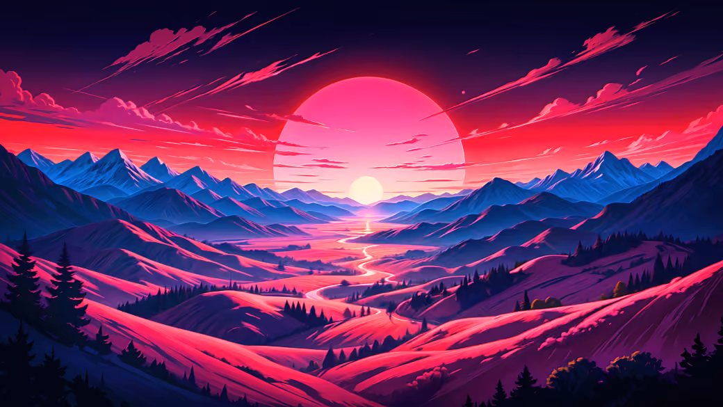 Pink sunset over the valley - wXGA++ wallpapers in 1600x900 resolution
