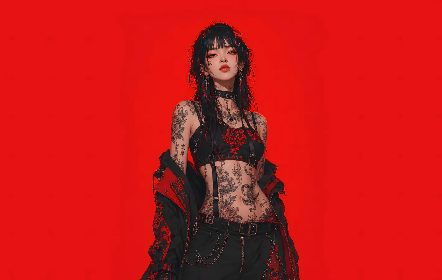 Anime alt girl with tattoos all over her body — desktop and phone wallpaper, free download