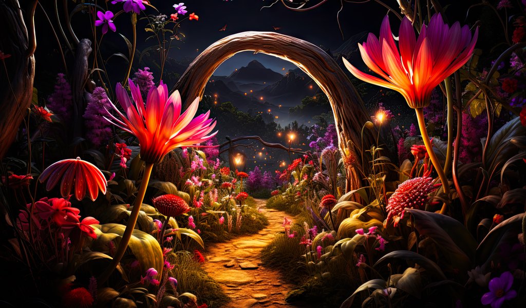 Magic Night Garden Path - WSVGA wallpapers in 1024x600 resolution