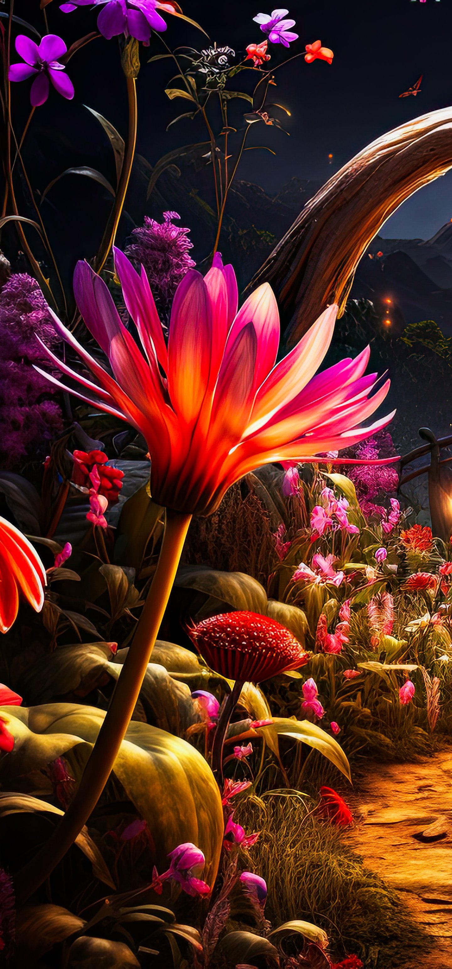 Magic Night Garden Path - Wallpapers for Samsung Galaxy S22 Ultra/S23 Ultra in 1440x3088 resolution