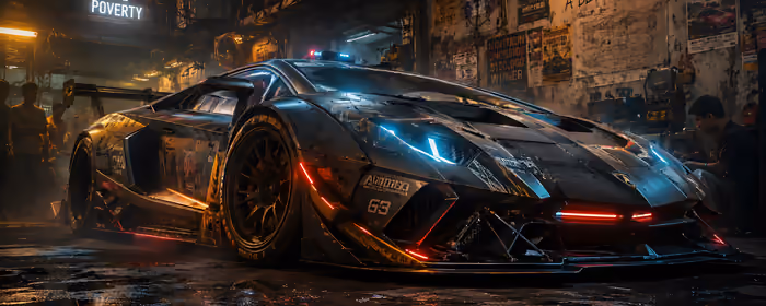 UltraWide 32:9 обои гоночный автомобиль (5120x1440): Lamborghini Huracán, мастерская, гоночный автомобиль, неон