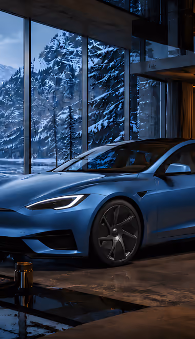 Villa Wallpapers for Xiaomi 15 (1200x2670): Tesla Model S, Tesla Plaid, villa, fireplace