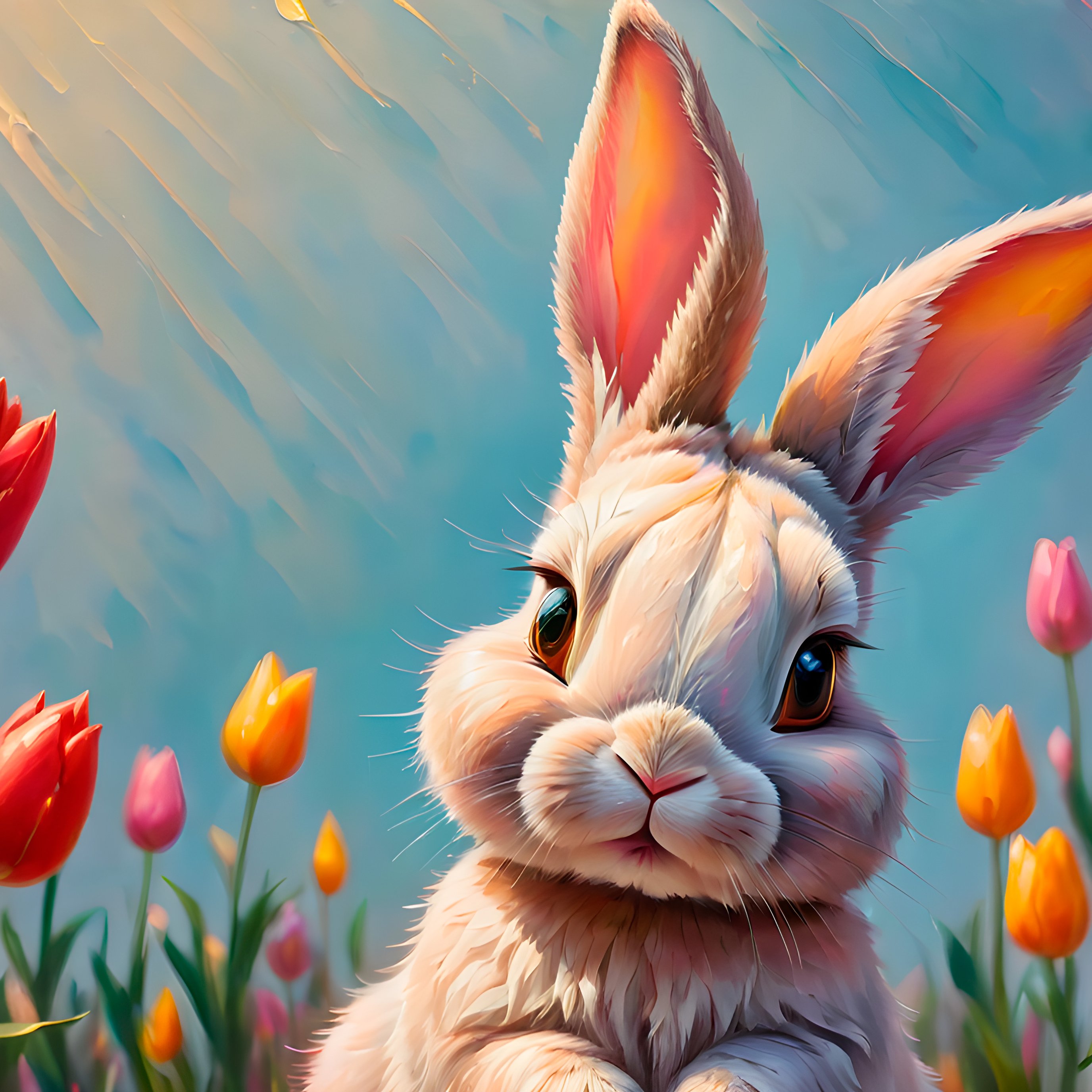 Cute rabbit among the red tulips - Wallpapers for iPad Pro 13″ in 2752x2752 resolution