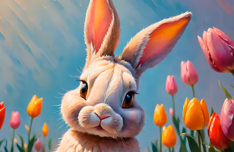 Rabbit Wallpapers for iPad Pro 11″ 2024 (2420x2420): rabbit, tulip, meadow, flowers