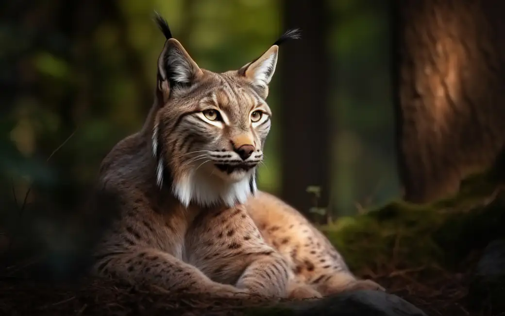 Lynx resting in the forest — desktop and phone wallpaper, free download