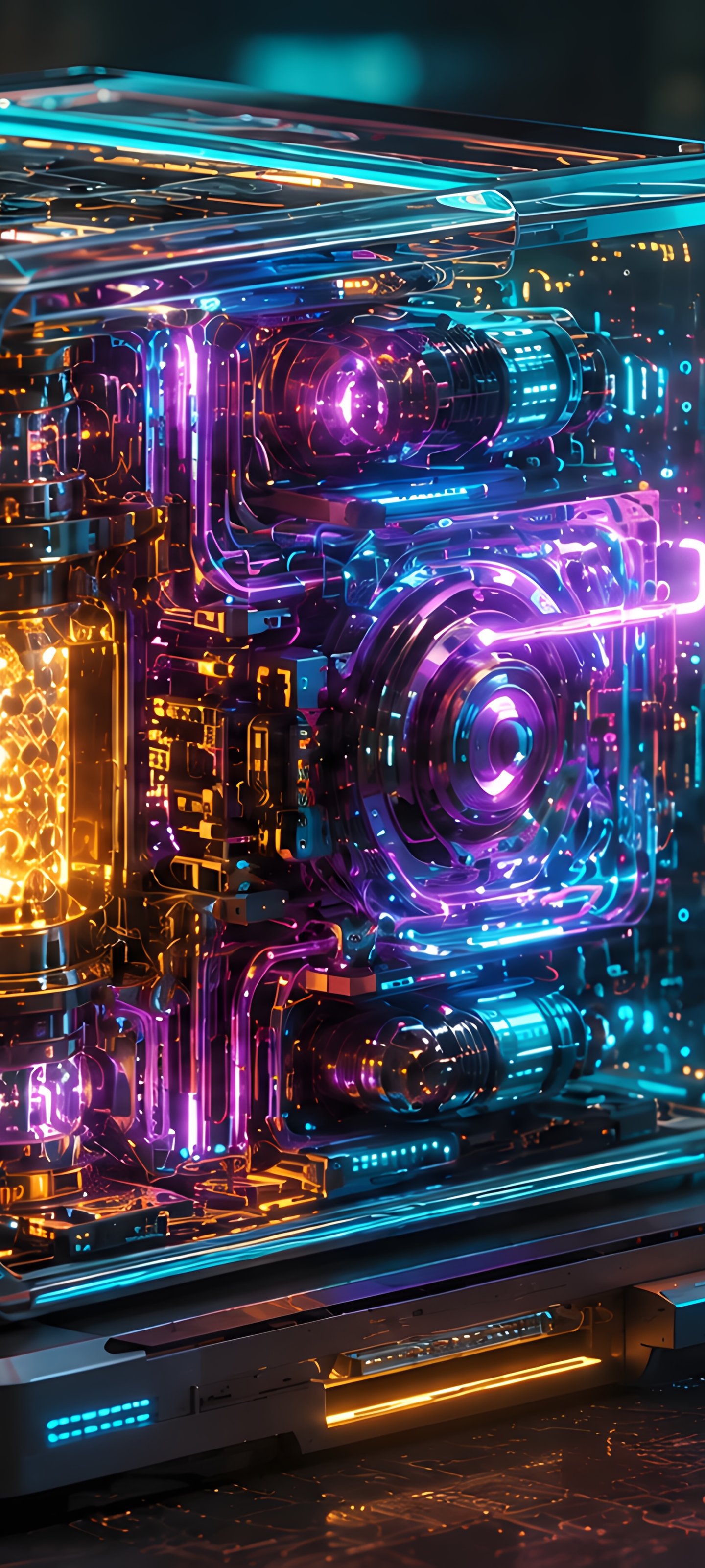 Quantum Supercomputer with Neon Glow - Wallpapers for Xiaomi 13 Ultra/14 Ultra/15 Ultra/17 Pro Max, Samsung Galaxy S20/S20 Ultra/S21 Ultra in 1440x3200 resolution