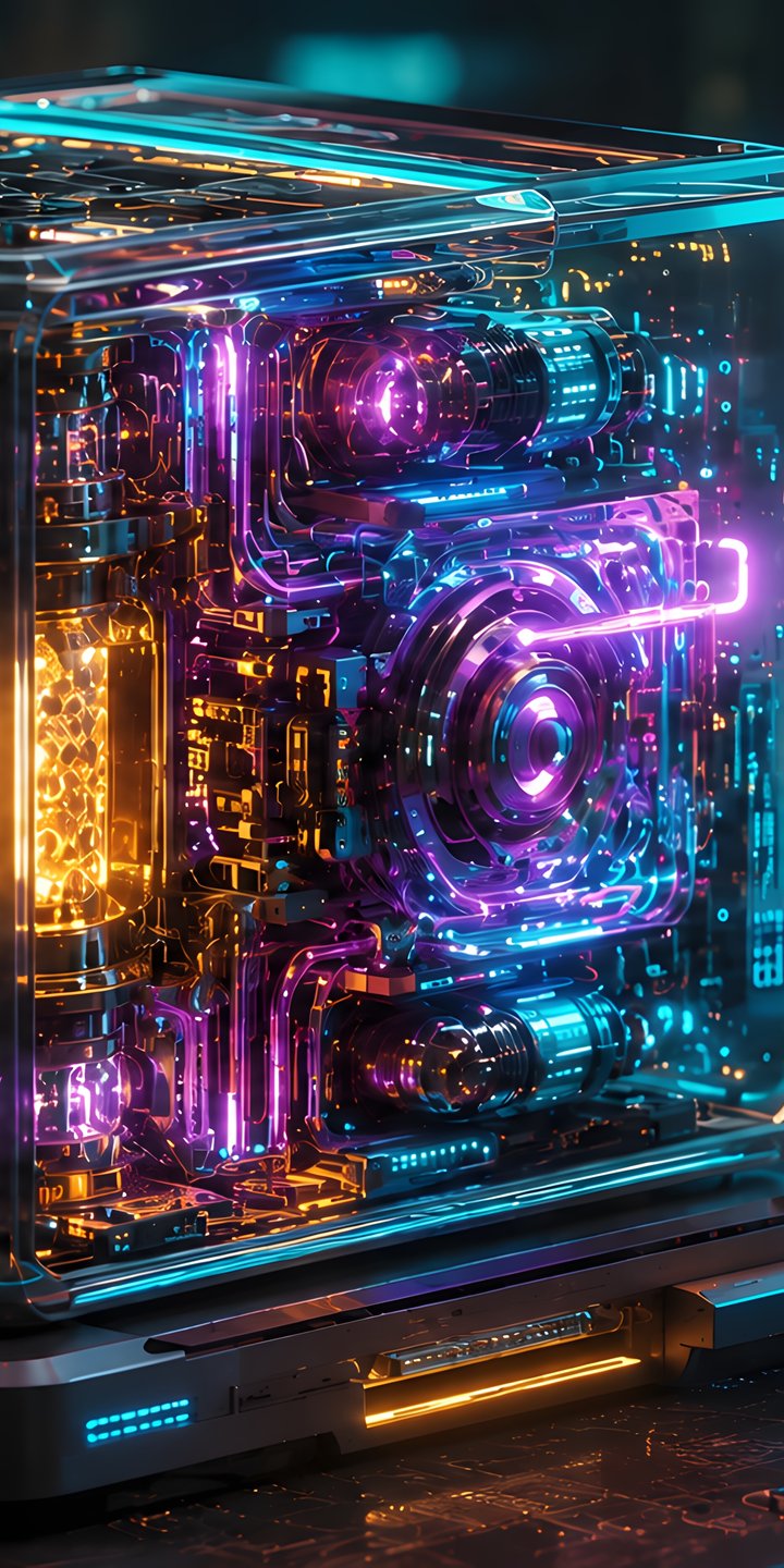 Quantum Supercomputer with Neon Glow - Wallpapers for Samsung Galaxy A03s, Xiaomi Redmi 7A, POCO C3 in 720x1440 resolution