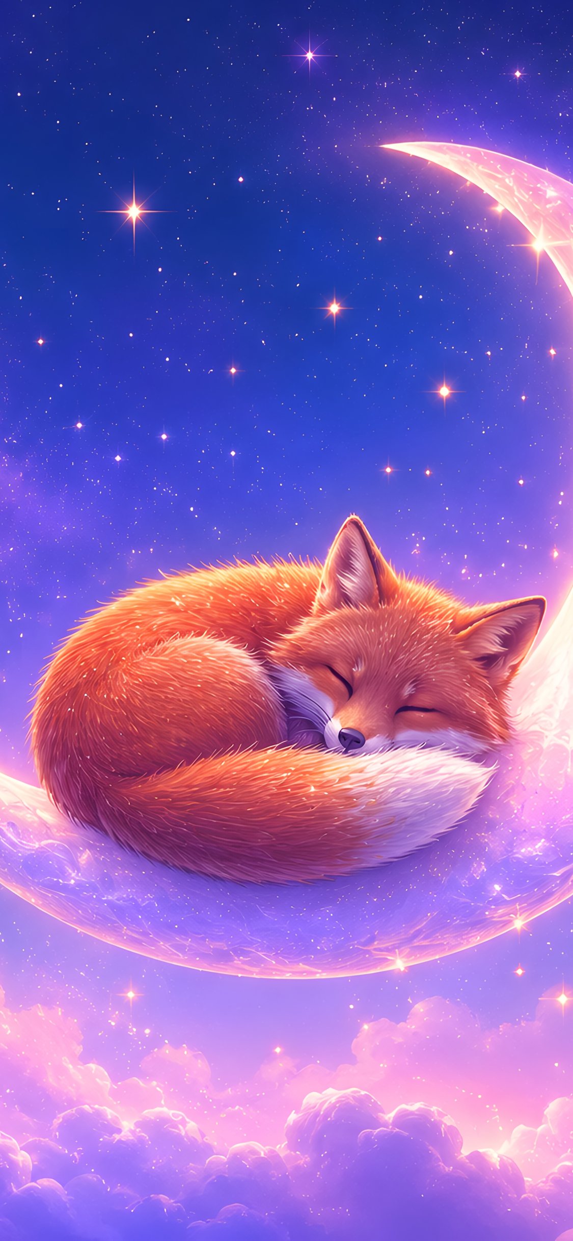 Cute fox sleeps on a crescent moon - Wallpapers for iPhone X/XS/11 Pro in 1125x2436 resolution