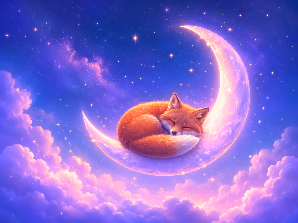 Cute fox sleeps on a crescent moon - Wallpapers for Samsung Galaxy Z Fold4/Z Fold5/Z Fold6 in 1812x2176 resolution
