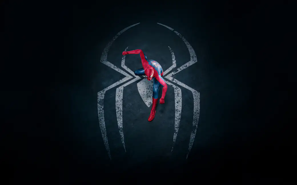 Spider-Man with Marvel Logo Mask — desktop and phone wallpaper, free download