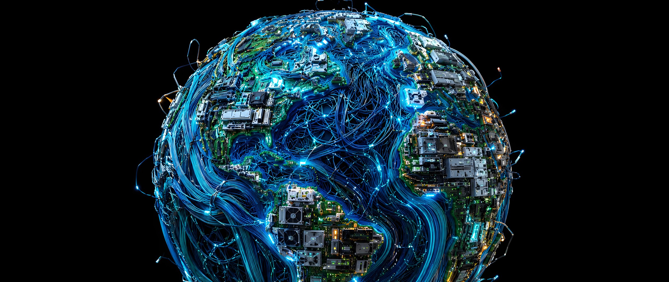 Earth Interwoven with Electronic Components - UltraWide 21:9 wallpapers in 2560x1080 resolution