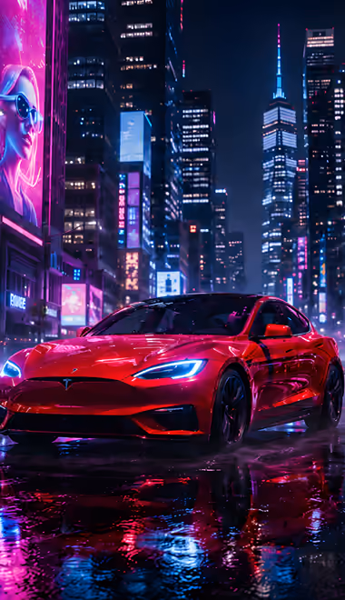 Billboard Wallpapers for Samsung Galaxy A03s, Xiaomi Redmi 7A, POCO C3 (720x1440): Tesla Model S, Tesla Plaid, electric vehicle, neon