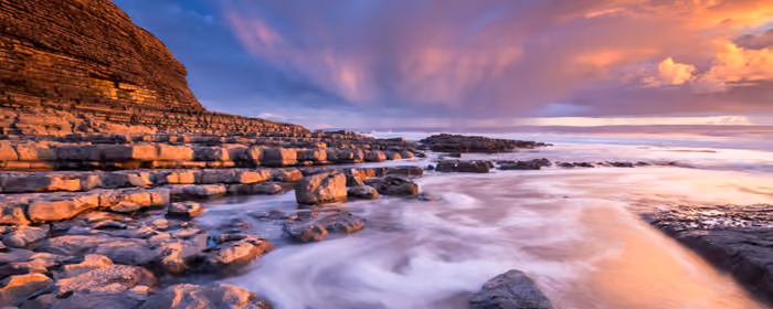 UltraWide 32:9 обои (3840x1080): Великобритания, море, побережье, закат