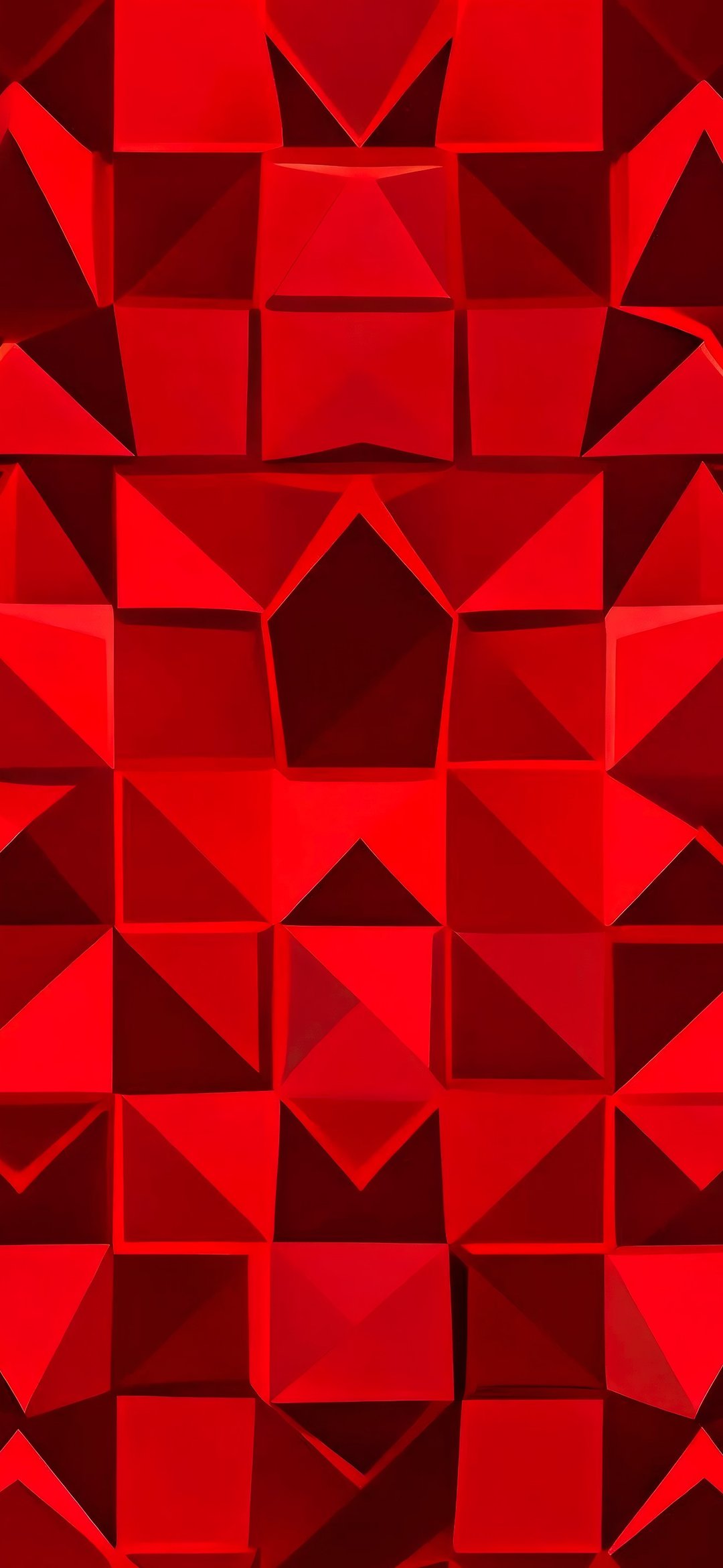 Red Mosaic with Triangular Geometry - Wallpapers for iPhone 12 mini/13 mini, Samsung Galaxy S24/S24 FE/S25/S25 FE/S26/A55/A56/A35/A26/A16/M15, Xiaomi, Sony Xperia in 1080x2340 resolution