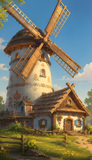 Cottage Wallpapers for iPhone 18 Pro/18/17 Pro/17/16 Pro (1206x2622): slavic Style, village, windmill, cottage